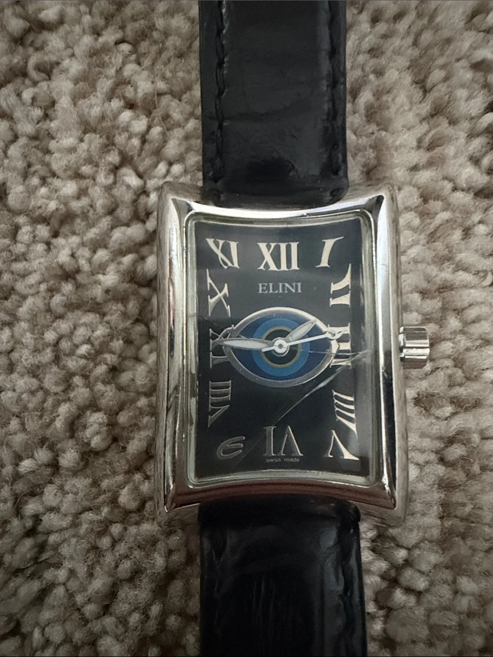 Black Leather Strap Elini Nazar Lucky Eye Women's Watch